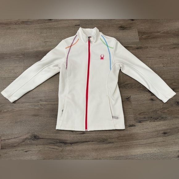 Spyder Virtue Full-Zip Core Sweater Girls Jacket white and multicolor XL EUC - Picture 1 of 14